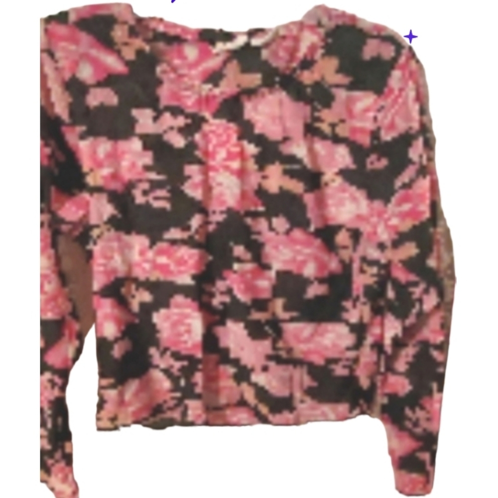 Pretty sheer black hot pink rose dress top vintage